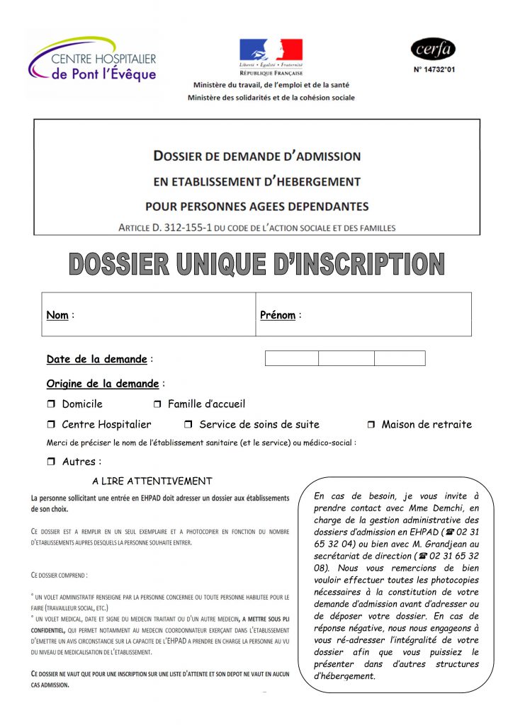 Dossier D Admission Ch De Pont